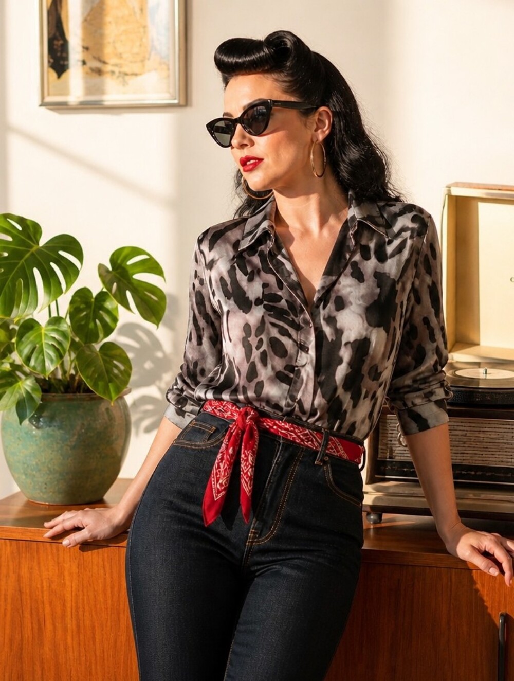 Finley Black & Taupe Animal Print Button-Down Shirt